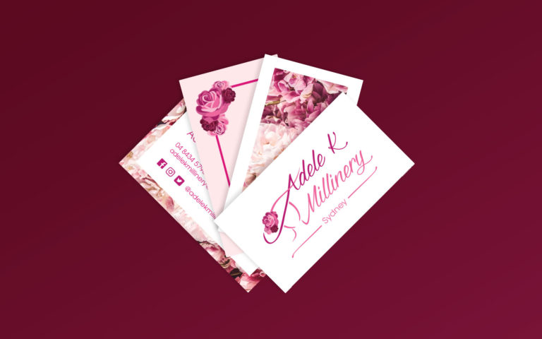 Business Cards, Adele K Millinery, Logo Design, Floral, Pink, Millinery, Sydney design